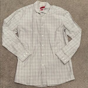 HUGO Boss - Gray Plaid Casual Button Down Slim Fit Shirt 100% Cotton